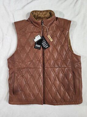 Missani Le Collezioni Genuine Leather Reversible Quilted Vest XL Cashmere Wool